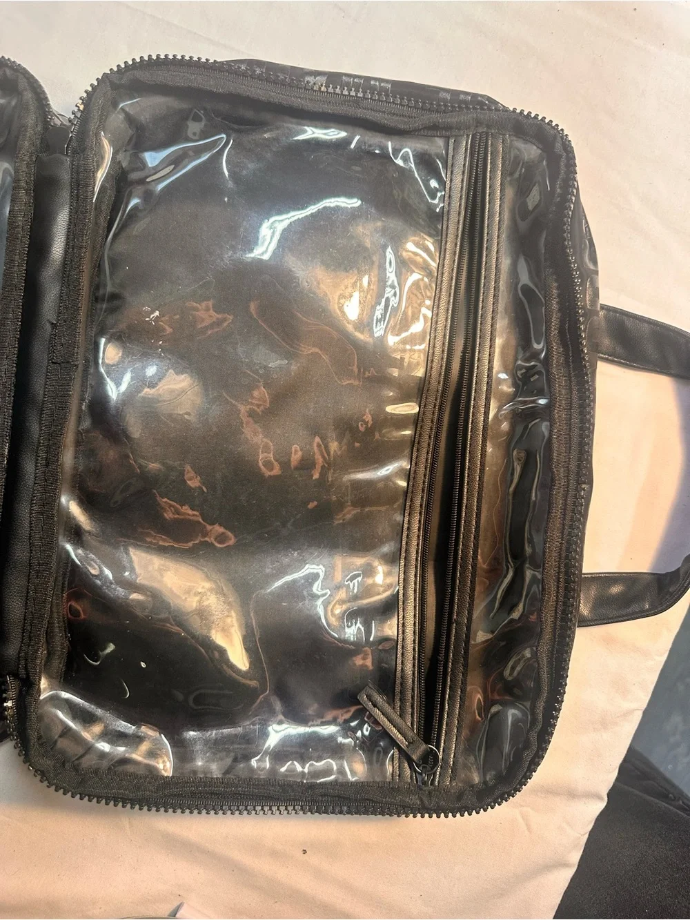 Steve Madden Black Quilted Clear Travel Cosmetic Makeup Train Case Bag